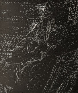 Coastline Unique Scratchboard, 1995 28x25 Original Painting - Eyvind Earle Coastline Unique Scratchboard, 1995 28x25 Original Painting - Eyvind Earle