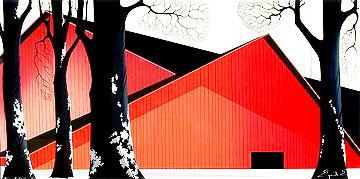 Great Red Barns 1989 Limited Edition Print - Eyvind Earle Great Red Barns 1989 Limited Edition Print - Eyvind Earle