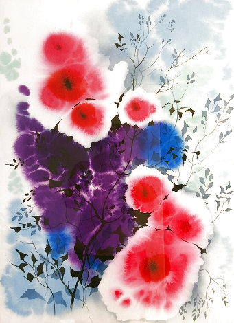Summer Flowers Watercolor 1977 39x31 Watercolor - Eyvind Earle