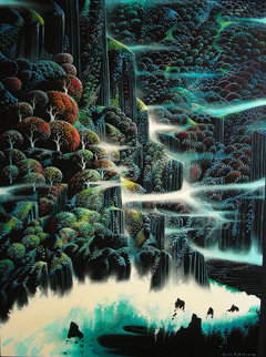 Ocean Cliffs 1991 40x30 Huge Original Painting - Eyvind Earle Ocean Cliffs 1991 40x30 Huge Original Painting - Eyvind Earle
