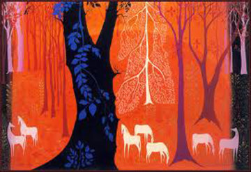 Seven White Horses 1982 Limited Edition Print - Eyvind Earle Seven White Horses 1982 Limited Edition Print - Eyvind Earle