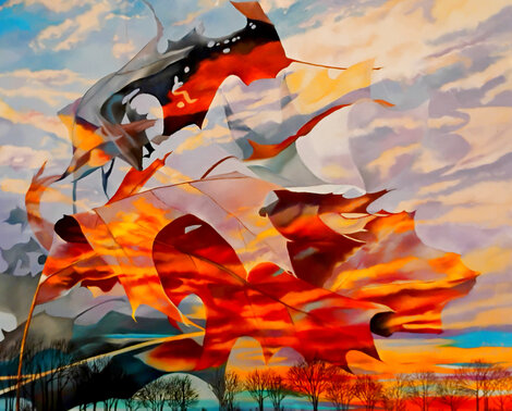 Autumn Sunset 1991 40x44 - Oil on Canvas - Huge Original Painting - Hilary Eddy
