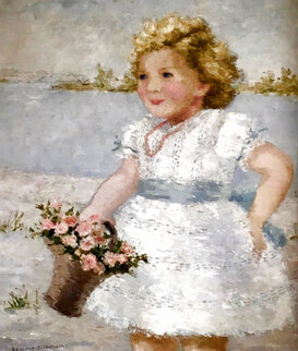 Petite Fille Aux Fleurs 34x30 Original Painting - Suzanne Eisendieck Petite Fille Aux Fleurs 34x30 Original Painting - Suzanne Eisendieck