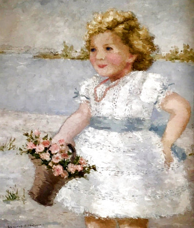 Petite Fille Aux Fleurs 34x30 Original Painting - Suzanne Eisendieck