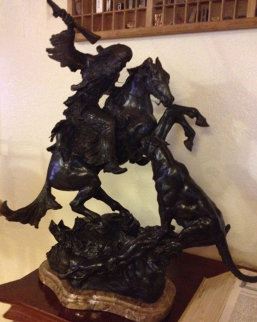 Charging Cougar Bronze Sculpture 1978 30 in Sculpture - Elie Hazak Charging Cougar Bronze Sculpture 1978 30 in Sculpture - Elie Hazak