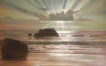 Moonlight At Sea 1967 47x30 Super Huge Original Painting - Peter Ellenshaw Moonlight At Sea 1967 47x30 Super Huge Original Painting - Peter Ellenshaw