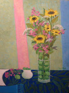Sunflower Vase 1997 40x30 Huge Original Painting - Russ Elliott