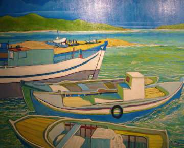Mykonos, Greece 1985 40x50 Huge Original Painting - Russ Elliott