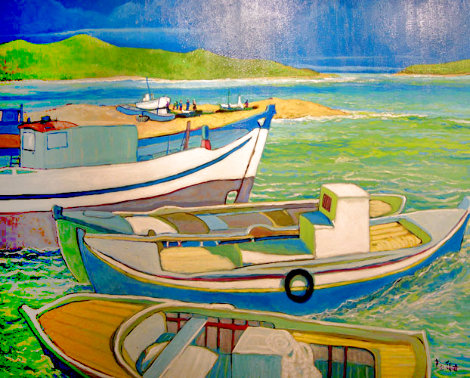 Mykonos, Greece 1985 40x50 - Huge Original Painting - Russ Elliott