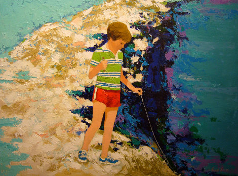 Little Fisherman 1982 32x42 - Huge Original Painting - Russ Elliott