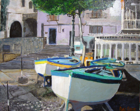 Positano Boats, Italy 1986 16x20 Original Painting - Russ Elliott