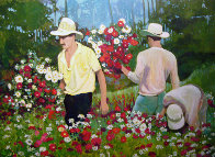 Flower Vendors 1987 30x40 Original Painting by Russ Elliott - 0 Flower Vendors 1987 30x40 Original Painting by Russ Elliott - 0