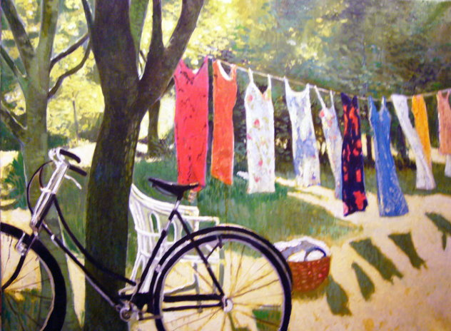 Backyard Dryer 1992 30x40 Huge Original Painting by Russ Elliott