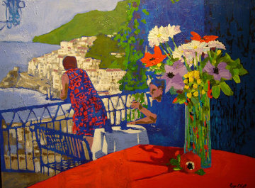 Positano View, Italy 1998 30x40 Huge Original Painting - Russ Elliott