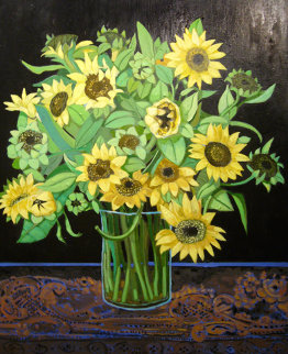 Sunflowers 2008 40x30 - Huge  Original Painting - Russ Elliott