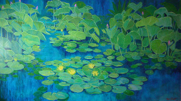 Blue Lilly Pond 36x60 Huge  Original Painting - Russ Elliott