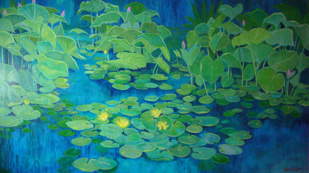 Blue Lilly Pond 36x60 Huge Original Painting by Russ Elliott
