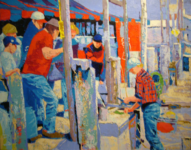 Montauk Fisherman 30x40 Huge Original Painting by Russ Elliott