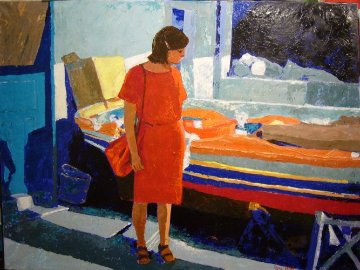 Woman in Red 1984 30x40 Original Painting - Russ Elliott Woman in Red 1984 30x40 Original Painting - Russ Elliott