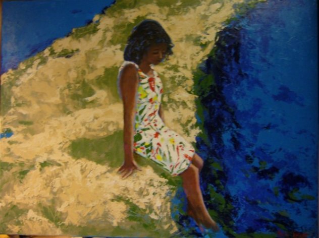 Young Girl Cooling Off 2008 30x40 Huge Original Painting by Russ Elliott