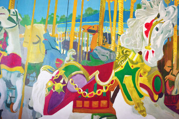 Jennifer's Carousel Horse 1976  60x72 Huge Original Painting - Russ Elliott