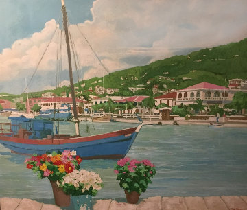 Charlotte Amalie 1986 53x63 Huge Original Painting - Russ Elliott Charlotte Amalie 1986 53x63 Huge Original Painting - Russ Elliott