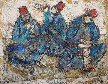 Three Musicians on Wood 1965 26x31 Original Painting - Nissan Engel Three Musicians on Wood 1965 26x31 Original Painting - Nissan Engel