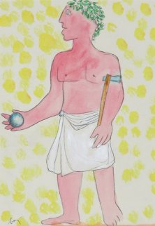 Roman Man Holding a Ball From Imperatores Romani Portfolio: 1972 Works on Paper (not prints) - Enrico Baj Roman Man Holding a Ball From Imperatores Romani Portfolio: 1972 Works on Paper (not prints) - Enrico Baj