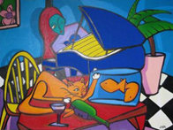 Red Haired Women and Her Curious Orange Cat 1992 Original Painting by Eric Zener - 2 Red Haired Women and Her Curious Orange Cat 1992 Original Painting by Eric Zener - 2