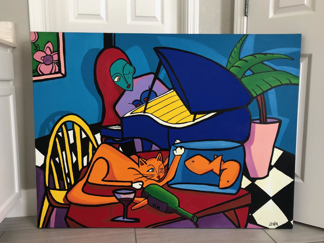 Red Haired Women and Her Curious Orange Cat 1992 Original Painting by Eric Zener Red Haired Women and Her Curious Orange Cat 1992 Original Painting by Eric Zener
