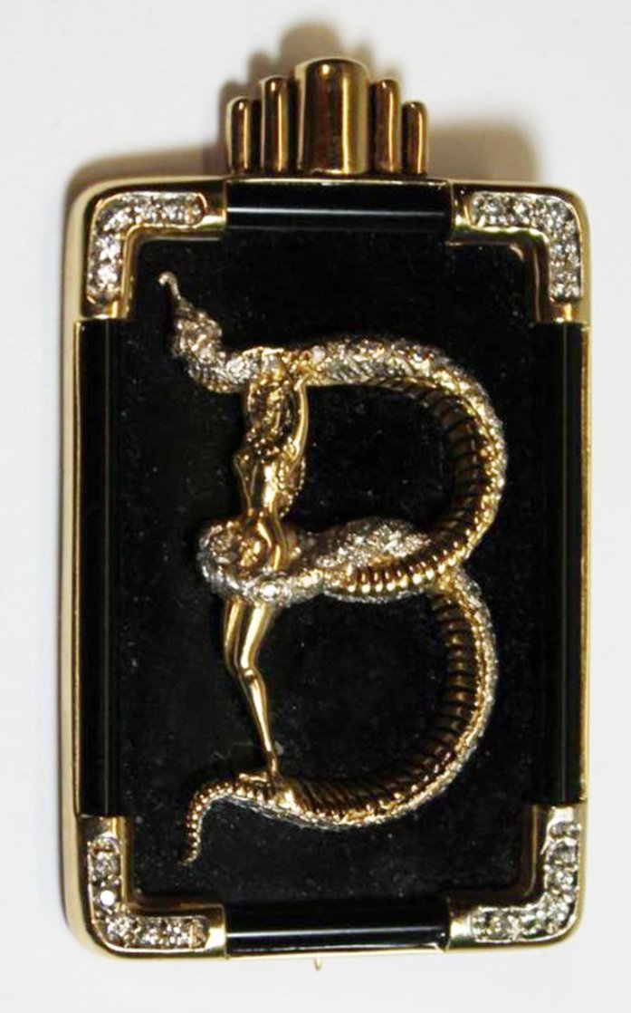 Alphabet Gold Diamond Onxy Brooch Pin B Jewelry by Erte Alphabet Gold Diamond Onxy Brooch Pin B Jewelry by Erte