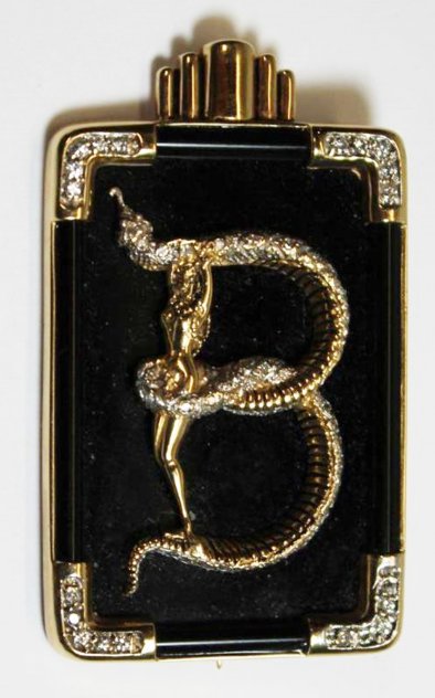 Alphabet Gold Diamond Onxy Brooch Pin B Jewelry by  Erte