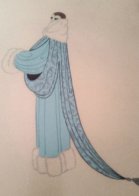 Elegant Lady Wearing Duck Egg Blue Evening Coat AP 1975 Limited Edition Print by Erte - 2 Elegant Lady Wearing Duck Egg Blue Evening Coat AP 1975 Limited Edition Print by Erte - 2