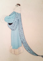 Elegant Lady Wearing Duck Egg Blue Evening Coat AP 1975 Limited Edition Print by Erte - 1 Elegant Lady Wearing Duck Egg Blue Evening Coat AP 1975 Limited Edition Print by Erte - 1