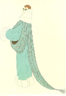 Elegant Lady Wearing Duck Egg Blue Evening Coat AP 1975 Limited Edition Print by Erte - 0 Elegant Lady Wearing Duck Egg Blue Evening Coat AP 1975 Limited Edition Print by Erte - 0