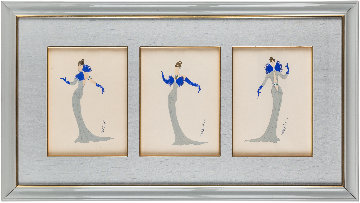 Costume Designs, Set of 3 Paintings 30x22 Works on Paper (not prints) - Erte Costume Designs, Set of 3 Paintings 30x22 Works on Paper (not prints) - Erte