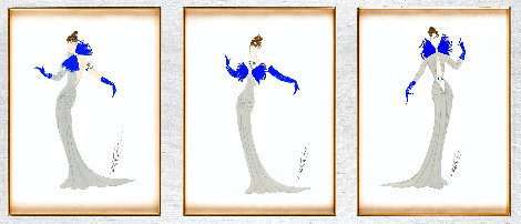 Costume Designs 22x40 - Set of 3 Framed Paintings - Huge Original Painting -  Erte