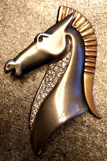 Diamond Gold Le Cheval Horse Head Sterling Brooch 2 in Jewelry -  Erte