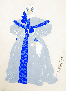 Lady in Period Costume Watercolor 14x11 Watercolor -  Erte