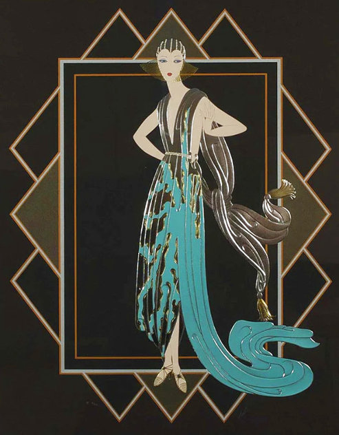 Turquoise Dress DX 1989 Limited Edition Print by  Erte