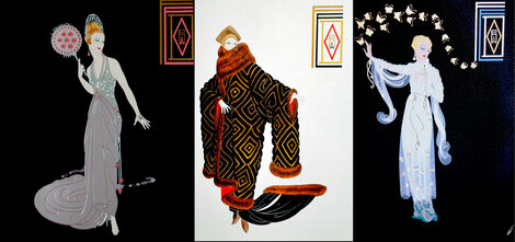 Fedora Suite  of 3 Framed Serigraphs -  Huge Limited Edition Print -  Erte
