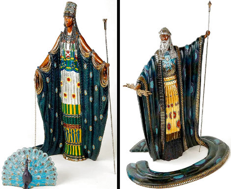 Hera and Zeus Suite of 3 Bronze Sculptures 1989 16 in w Peacock Sculpture -  Erte