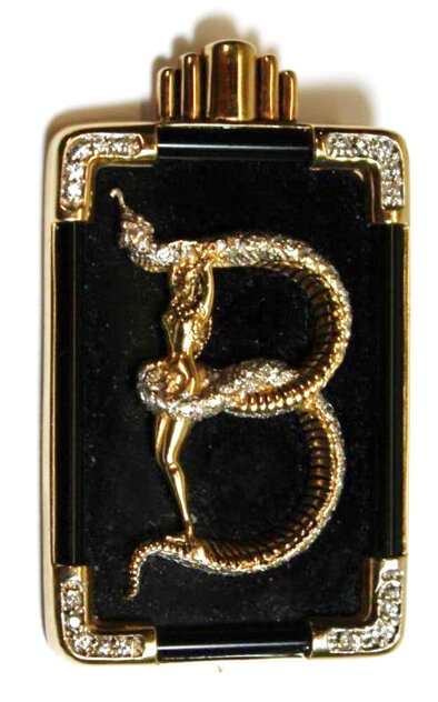 Alphabet Pin B Gold Diamond Onyx Brooch Jewelry by  Erte