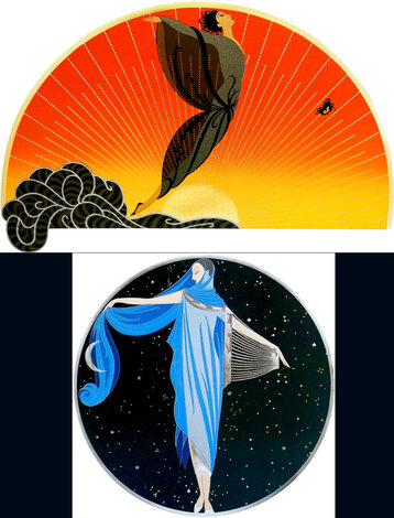 Sunrise and Moonlight -  Suite of 2 Framed Serigraphs Limited Edition Print -  Erte