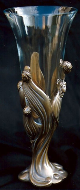 Visage De Femme Crystal and Bronze Vase 1987 Sculpture by  Erte