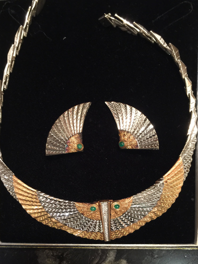 Nile Gold Necklace And Earrings 1980 Jewelry by Erte Nile Gold Necklace And Earrings 1980 Jewelry by Erte