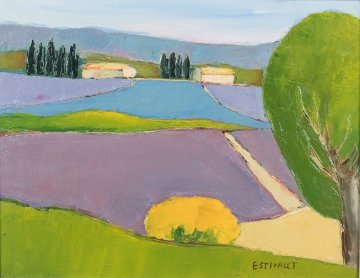 Les Lavandes Bleues Et Mauves 2000 20x17 Original Painting - Elizabeth Estivalet Les Lavandes Bleues Et Mauves 2000 20x17 Original Painting - Elizabeth Estivalet