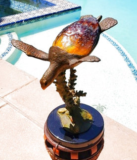 Sea Turtle Unqiue Bronze Lamp Sculpture 2008 15 in  Sculpture - Dale Evers