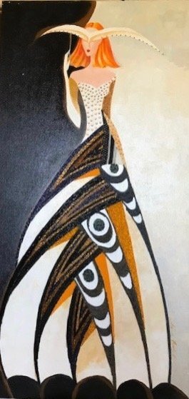 Black And White Glamour, Art Deco Heliconia 2007 36x18 Original Painting by Alina Eydel Black And White Glamour, Art Deco Heliconia 2007 36x18 Original Painting by Alina Eydel