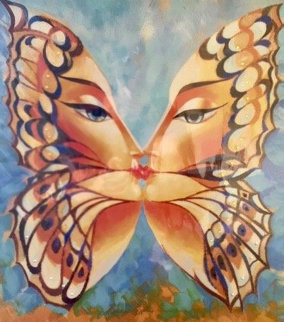 Butterfly Kiss III-Blue 2010 24x20 Embellished Limited Edition Print - Alina Eydel Butterfly Kiss III-Blue 2010 24x20 Embellished Limited Edition Print - Alina Eydel